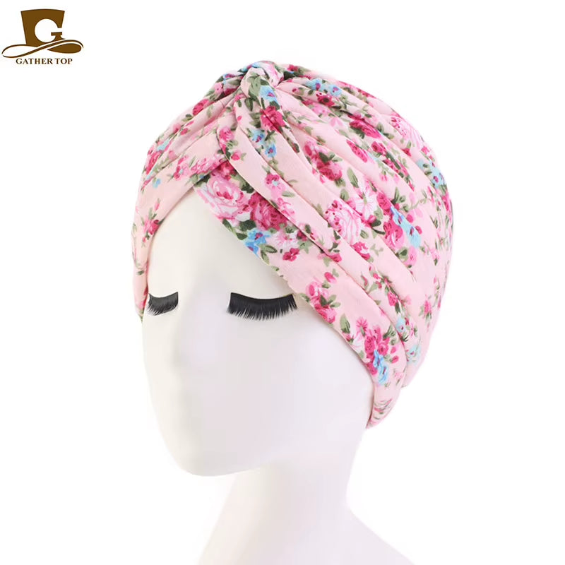 New Women Soft Floral Print Cotton Women Turban Hats Fashion Banadans Cancer Headwrap Chemo Cap Head Wrap Hair Accessories