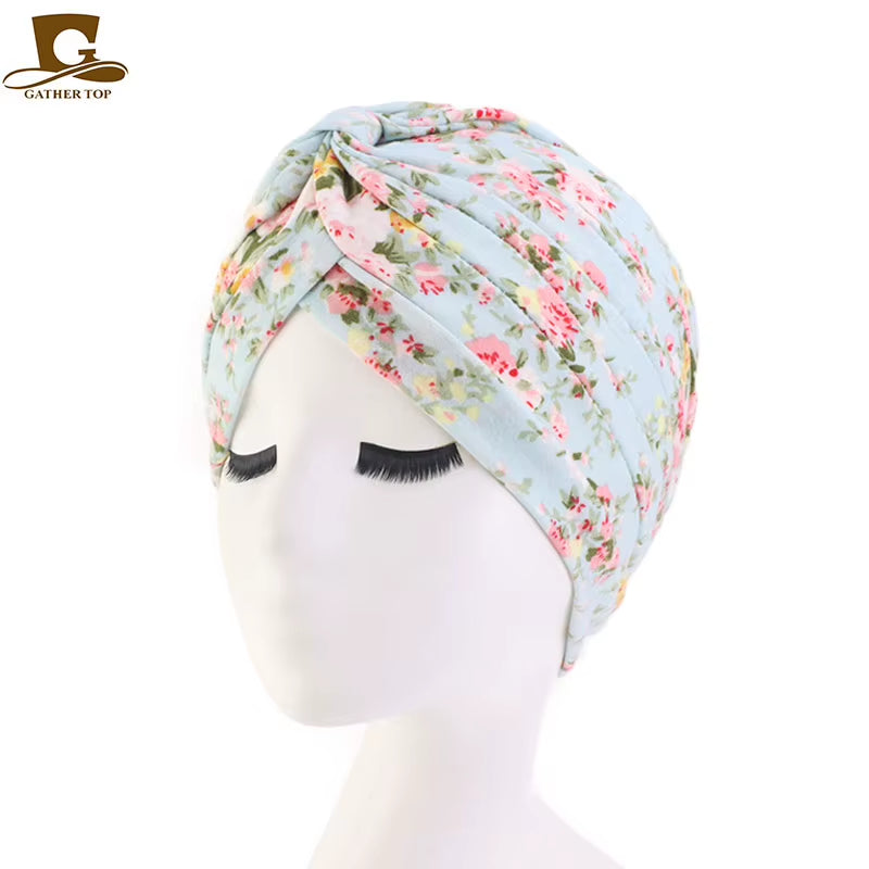 New Women Soft Floral Print Cotton Women Turban Hats Fashion Banadans Cancer Headwrap Chemo Cap Head Wrap Hair Accessories