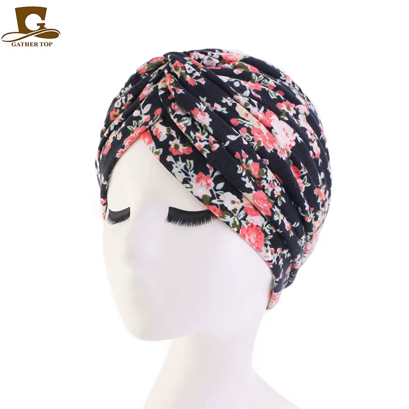 New Women Soft Floral Print Cotton Women Turban Hats Fashion Banadans Cancer Headwrap Chemo Cap Head Wrap Hair Accessories