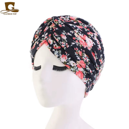 New Women Soft Floral Print Cotton Women Turban Hats Fashion Banadans Cancer Headwrap Chemo Cap Head Wrap Hair Accessories