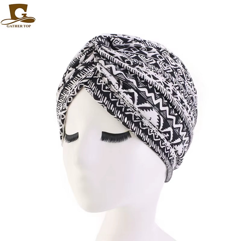 New Women Soft Floral Print Cotton Women Turban Hats Fashion Banadans Cancer Headwrap Chemo Cap Head Wrap Hair Accessories