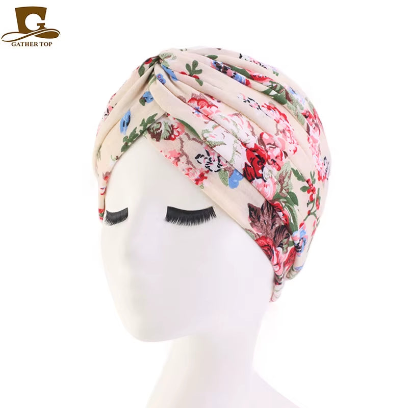 New Women Soft Floral Print Cotton Women Turban Hats Fashion Banadans Cancer Headwrap Chemo Cap Head Wrap Hair Accessories