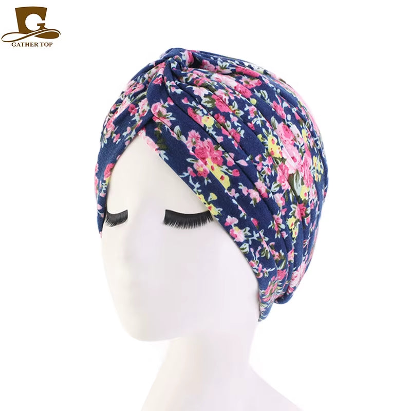 New Women Soft Floral Print Cotton Women Turban Hats Fashion Banadans Cancer Headwrap Chemo Cap Head Wrap Hair Accessories
