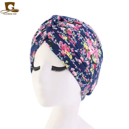New Women Soft Floral Print Cotton Women Turban Hats Fashion Banadans Cancer Headwrap Chemo Cap Head Wrap Hair Accessories
